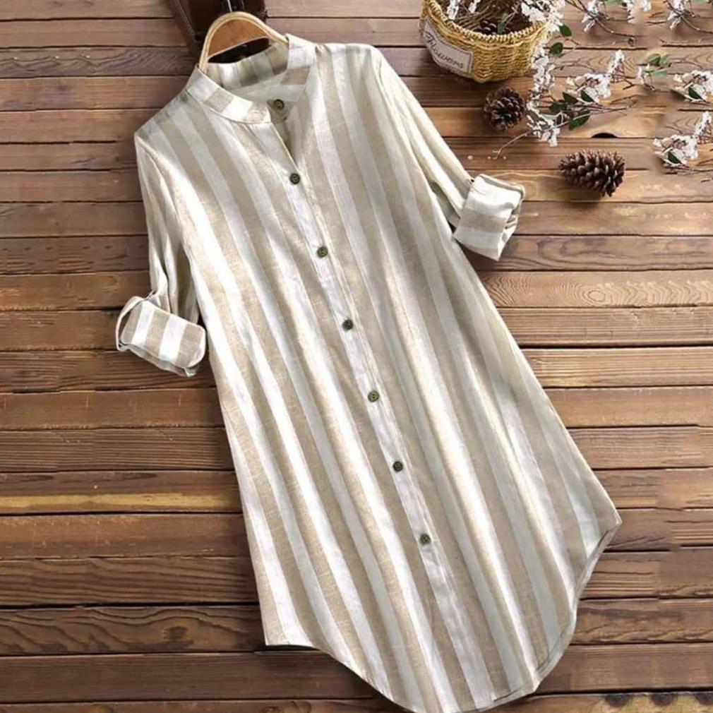 PROMO Tunik Wanita Jumbo Lengan Panjang / Tunik Salur Atasan Muslim Motif Salur Bahan Katun Premium