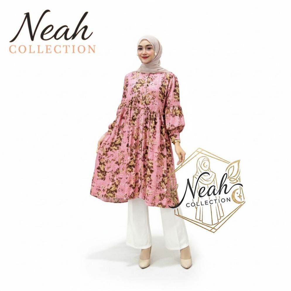 Sale Tunik Noora Motif Bunga Kekinian Premium Fashion Muslimah Elegan / Tunik Jumbo Bumil Busui Frie