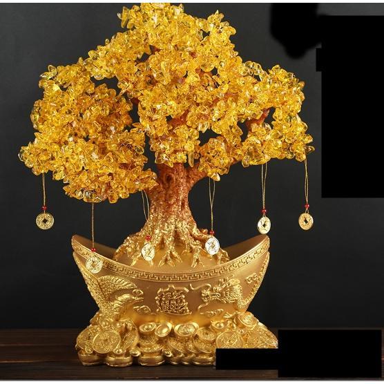 pohon Beruntung Pohon Uang Cina gold Emas bentuk alas ingot uang + hiasan