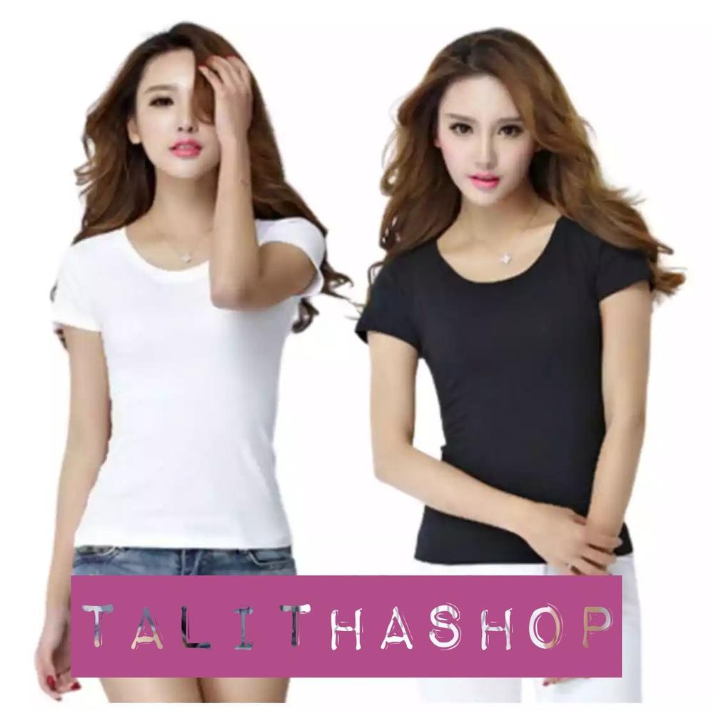 ORIGINAL premium kaos mangset polos wanita lengan pendek hitam dan putih L/XL/XXL