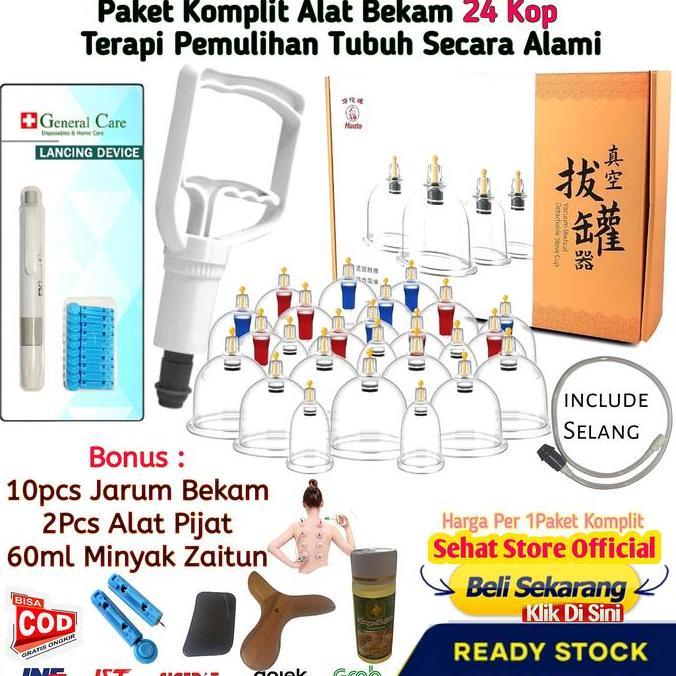 Alat Bekam isi 24 Cop Tabung Kop Komplit 1 Set Cup Bekaman Masuk Angin Badan Sehat Alami Terapi Lehe