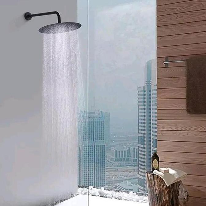 Wall shower bulat hitam / Head shower / kepala shower tanam