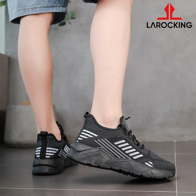 Lansungkirim- Larocking - Owen Hitam Polos Abu Tua | Sepatu Running Gym Shoes Sport Outdoor