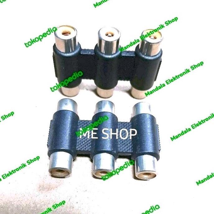 Konektor sambungan jack 3 rca to 3 rca female