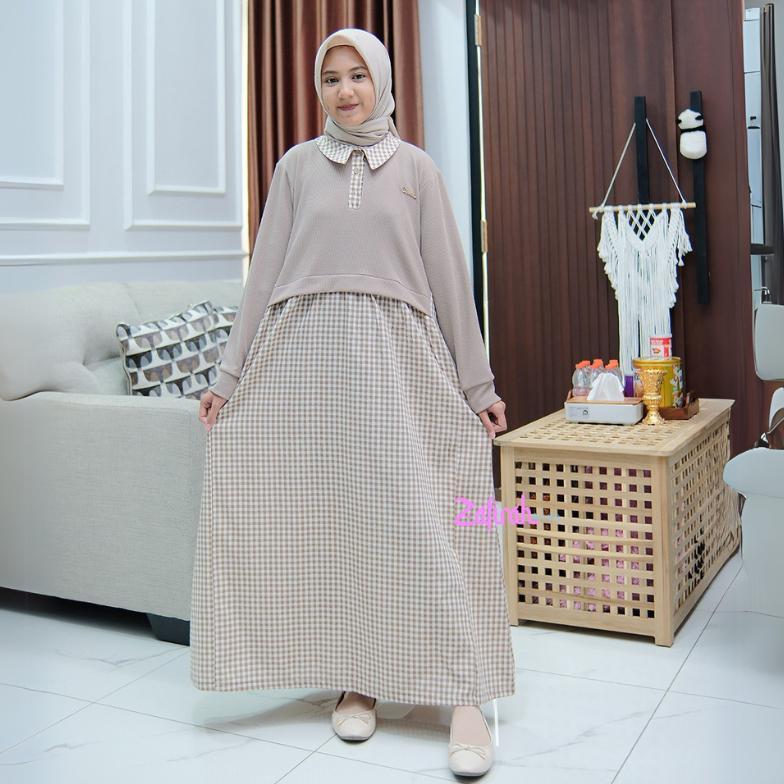 MURAH LEBAY Gamis Anak Perempuan Raina Dress Motif Kotak Baju Muslim Anak Tanggung Kekinian Zafirah 