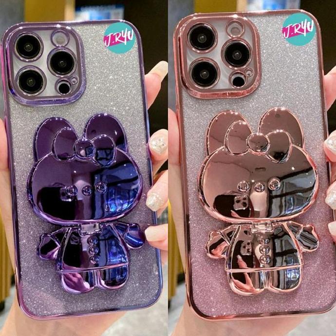 Ayoayo- Jryu For Redmi Mirror Bunny Blink With Stand Holder Softcase Compatible For Redmi 12 12C 13 