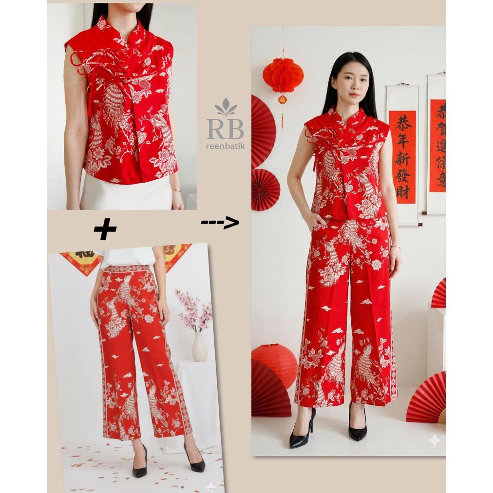 Batik Couple Imlek Warna Merah / Seragam Batik / Batik Cheongsam / Couple Imlek / Atasan Cheongsam /