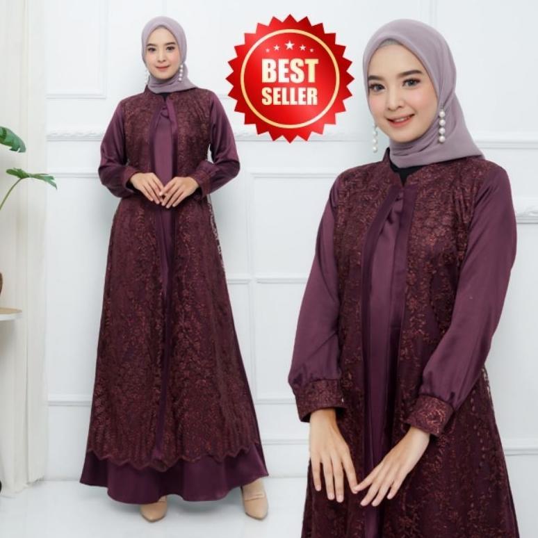 (TR01) Gamis Brukat Tile Rompi / Gamis Brukat Muslim / Gamis Model Rompi Ukuran M - XXXL (JUMBO)