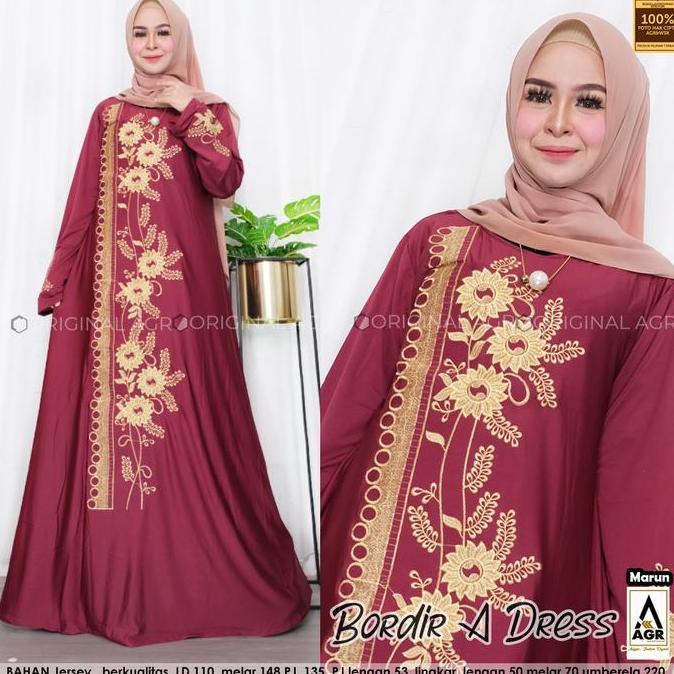 Gamis Wanita Jersey Livina Jumbo Motif Bordir Size XXL LD 120-140 Baju Dress Muslim Cantik Anggun Me