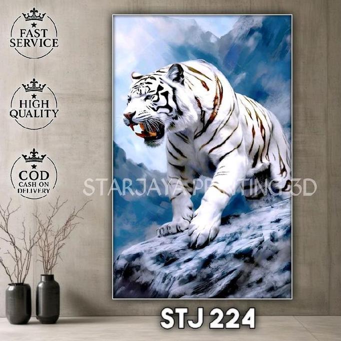 WALLPAPER DINDING 3D MOTIF HARIMAU PUTIH KEREN DAN GAGAH - BUAT RUANGAN ANDA MENJADI LEBIH KEREN DAN