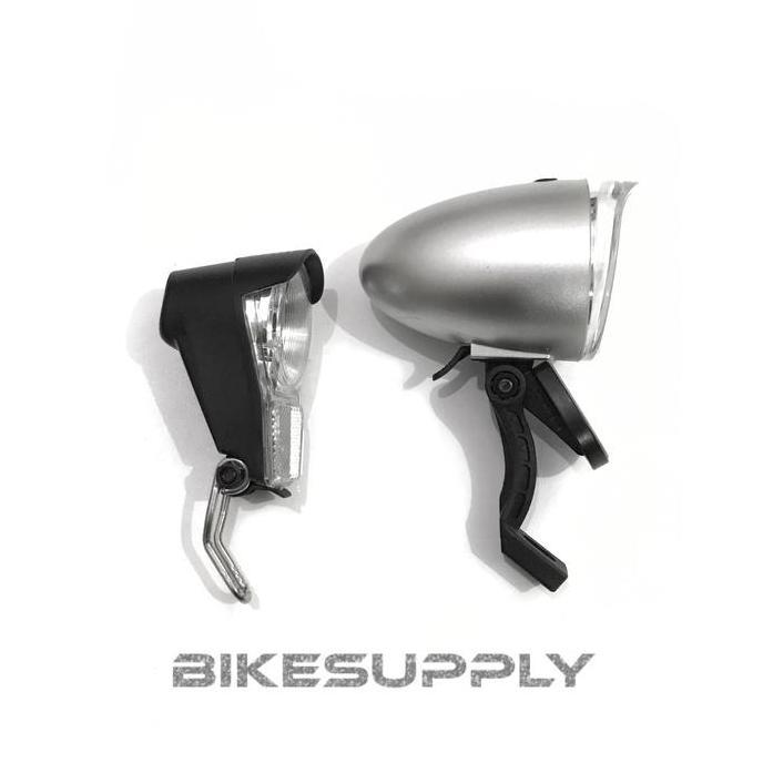 Lampu LED Depan Sepeda Klasik Ontel dengan Reflektor Merk Spanninga Tipe Trendo Warna Silver / Tipe 