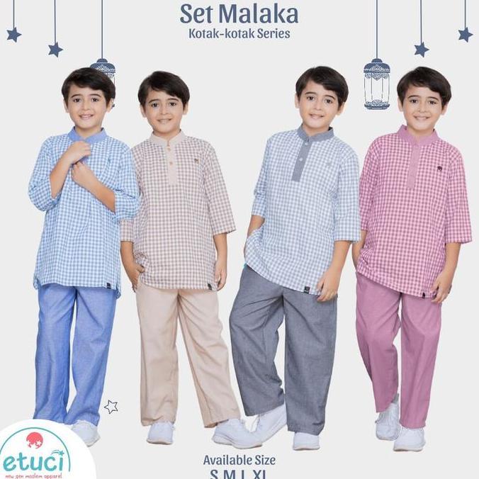 Baju Koko Anak Laki Laki Setelan Muslim Set Malaka Kotak Kotak Series