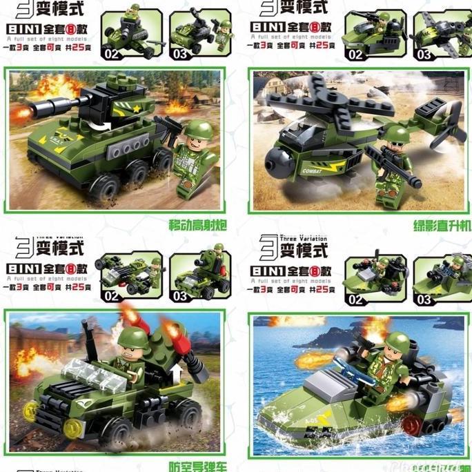 [capt] Mainan Membangun Anak Balok Susun Blok Tanker 8 Model & 8 Maskot Blok Tanker - Building Block