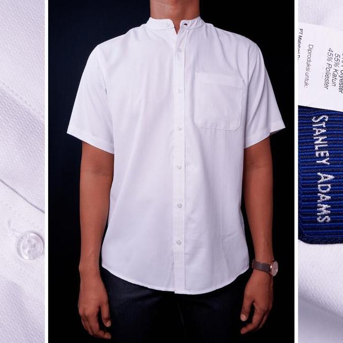 STANLEY ADAMS Baju Koko Pria Lengan Pendek Putih Tekstur 02