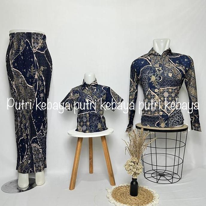 Kirimya- Couple Batik Ibu Anak Dan Ayah Couple Keluarga Couple Family Couple Kemeja Panjang Rok Plis