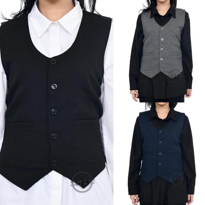 Lansungkirim- Vest Kerja Wanita Premium Bahan Nyaman Hitam Navy Abu Rompi Wanita Rompi Kantor