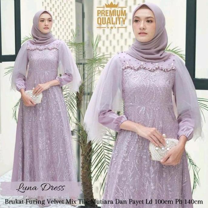 TERMURAHLUNA DRESS BAJU DRESS BROKAT GAMIS PESTA KONDANGAN REMAJA TERBARU KEKINIAN 2024