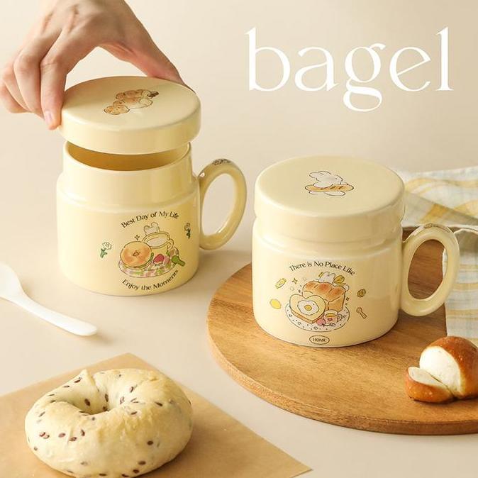Mug Cangkir Kelinci Roti dengan Tutup Cangkir Keramik Kitchenware KUN