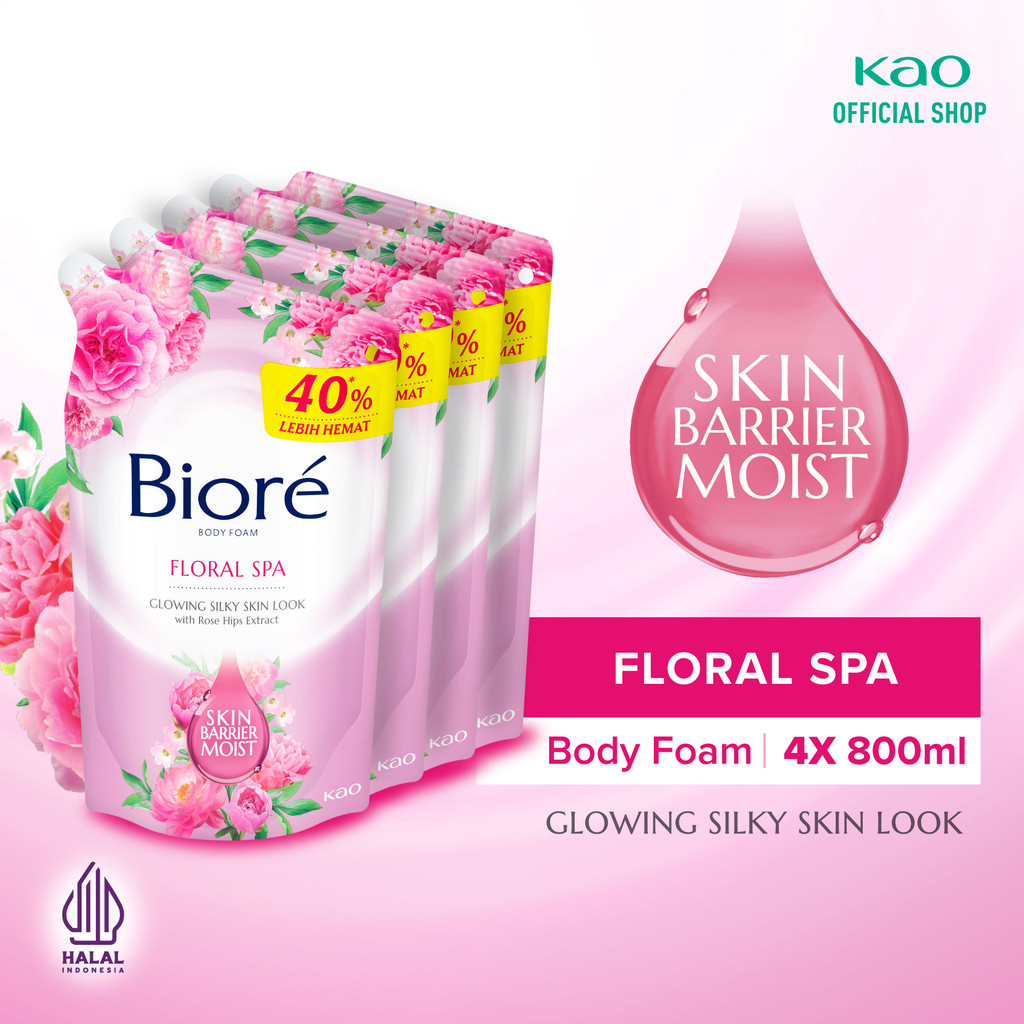 Biore Body Foam Sabun Mandi Cair Floral Spa Pouch 800ml Fourpack
