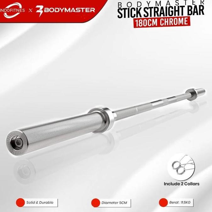 TERMURAH - BODYMASTER Stick Olympia 180cm Dumbell Olympic Bar Barbel Gym Chrome