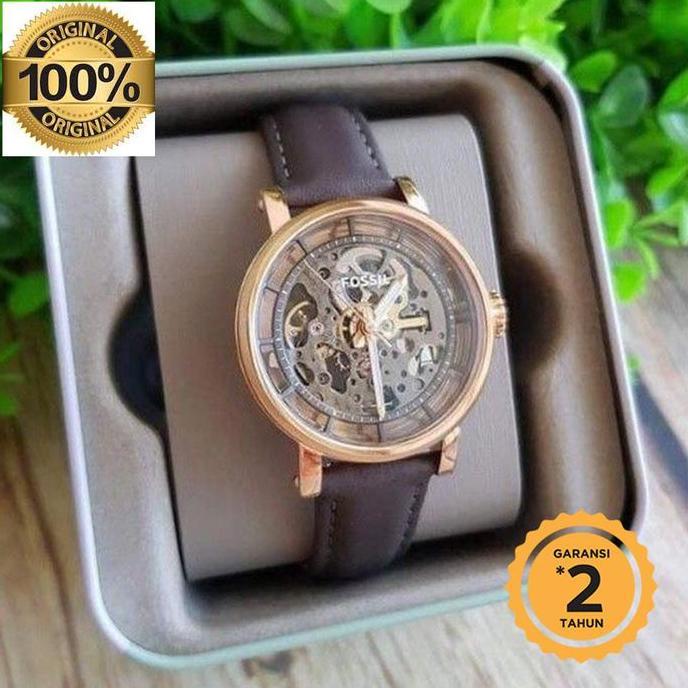 ME3089 Boyfriend Automatic Gray Skeleton Dial Gray Leather original terlaris