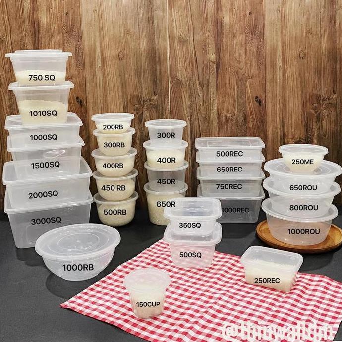 25pcs Thinwall Kotak Makan Mika Tempat Makan 500ml 650ml 750ml 1000ml 200ml Kotak Nasi Mika Tempat N
