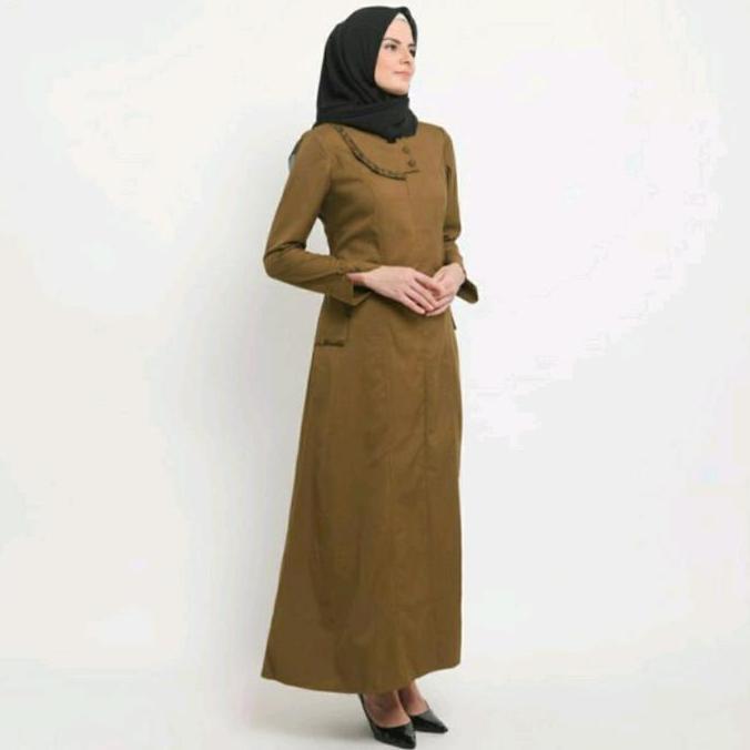 Gamis Coklat Tua Wanita/ Gamis Kerja Wanita Coklat Tua/ Gamis Kheki Wanita Coklat Tua Baju Muslim Dr