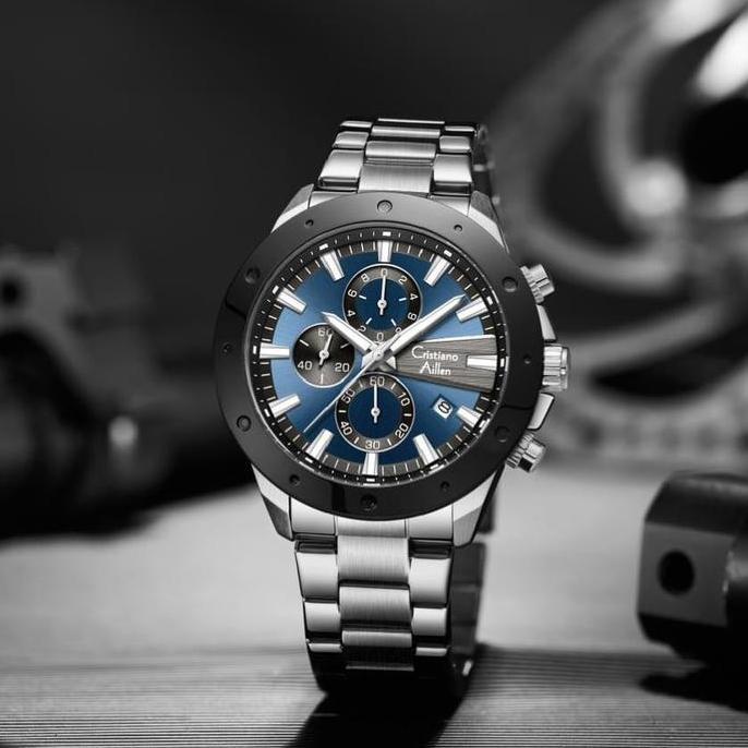 Cristiano Aillen Jam Tangan Pria Analog 8897 Rantai Stainless Steel Chronograph Kaca Sapphire Water 