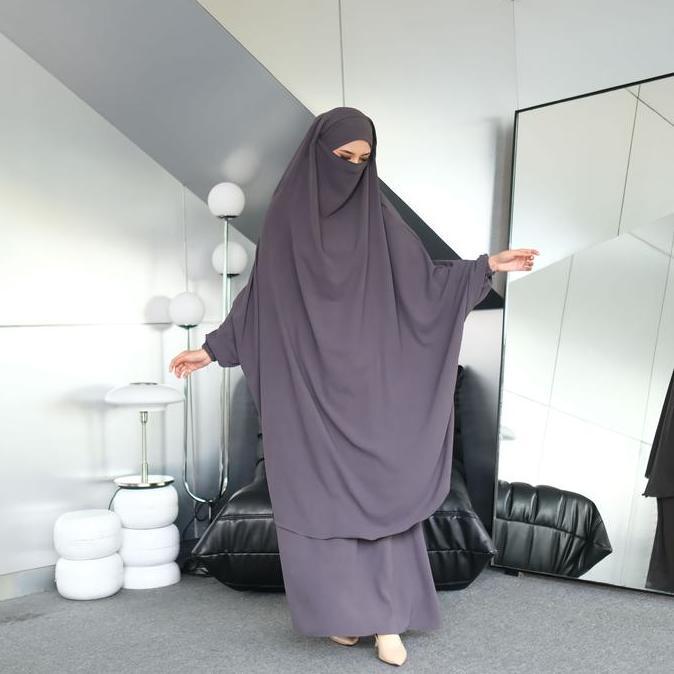 French Khimar Set Rok Cadar Syari Hafsha Baju Setelan Wanita Remaja Perempuan Jumbo Crinkle Airflow