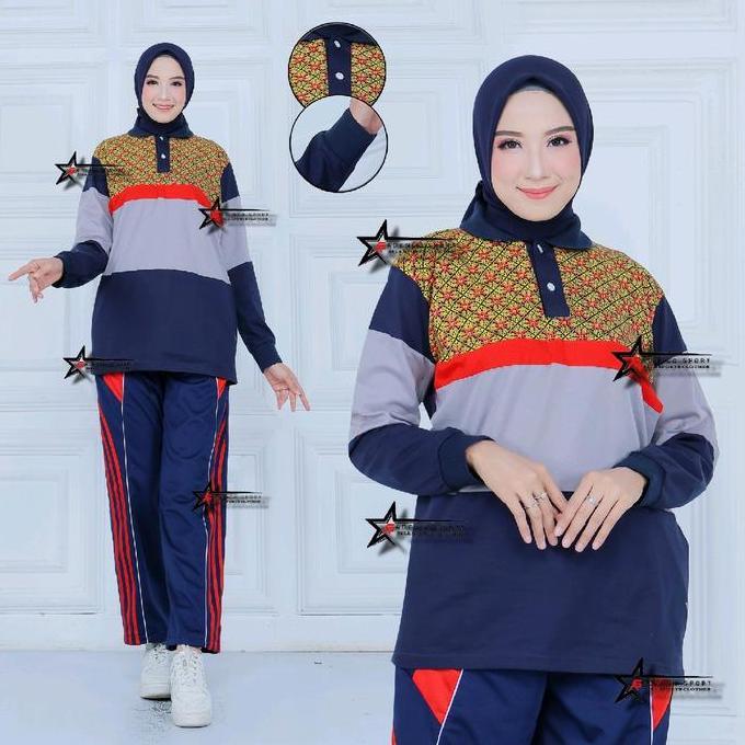 Setelan baju olahraga / setelan kaos olahraga / seragam olahraga motif batik Celana Muslim Panjang T