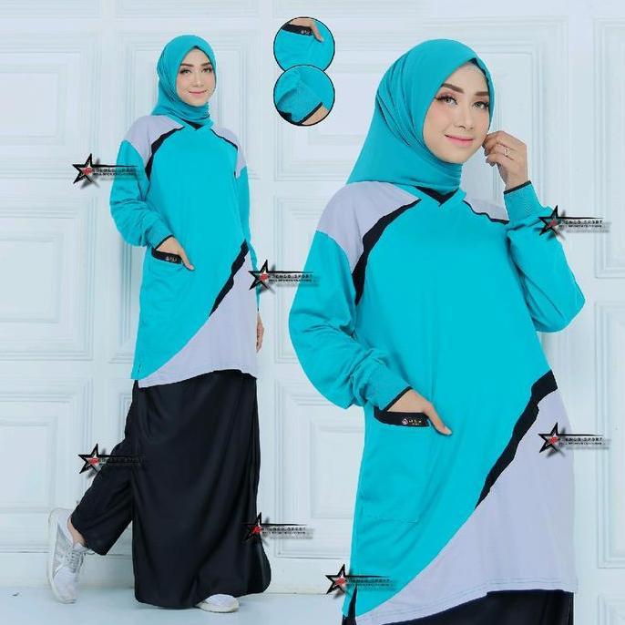 TERBARU  Setelan Kaos Olahraga Senam Tunik Wanita Muslimah Celana Rok (ROCELA) / Setelan Baju Olahra