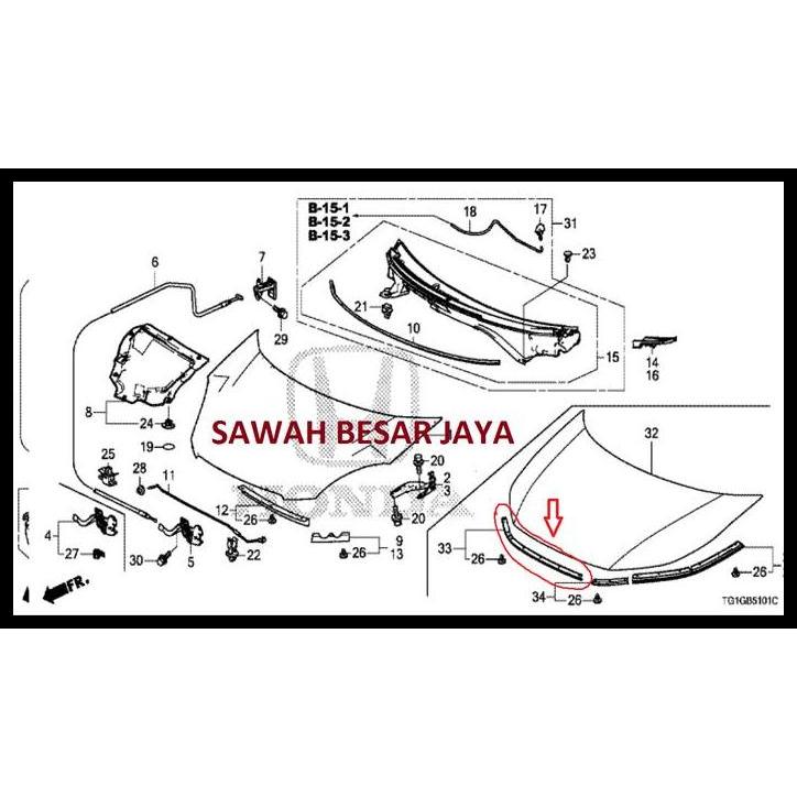 DISKON SEAL RUBBER HOOD - KARET TENGAH KANAN KAP MESIN HONDA NEW BRIO GEN.2 SATYA - RS 2018 2019 202