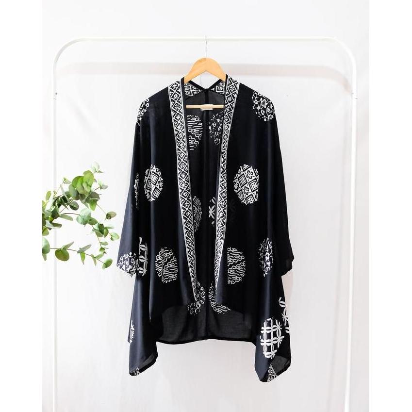 ATASAN BATIK OUTER BERLENGAN HITAM MODERN WANITA OUTER BATIK CARDIGAN BATIK KANTOR BATIK VISCOSE BAT