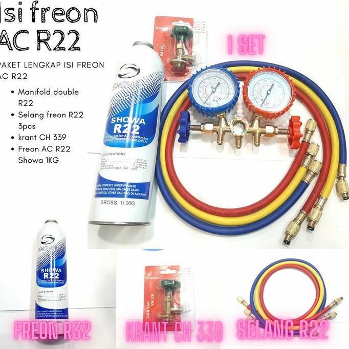 FIFONAND Paket isi freon AC R22 manifold double selang krant freon showa 1kg