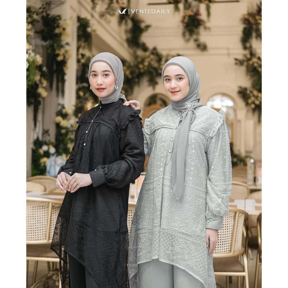 CUCI GUDANG Kaia Oneset Setelan Atasan Tunik Brukat & Celana Kondangan Elegan