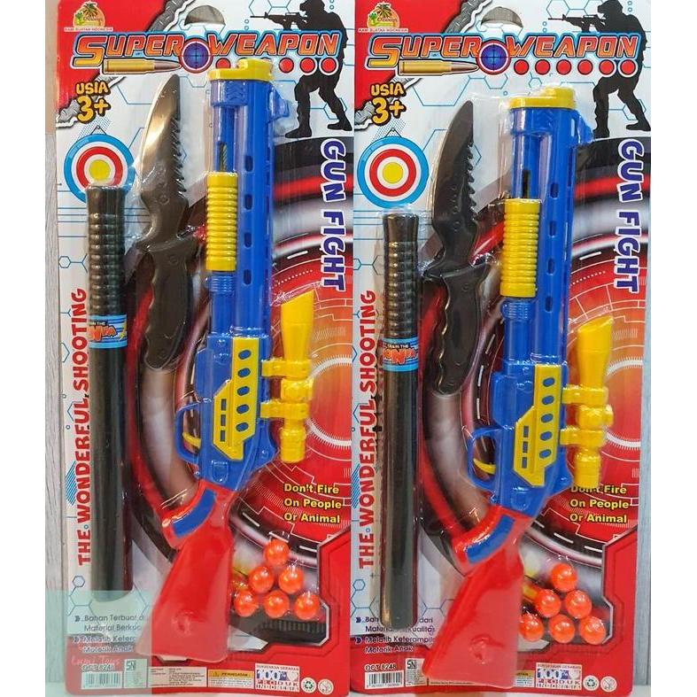 Mainan 3in1 Pistol Senapan BB Gun Pisau Tongkat Super Weapon OCT8248