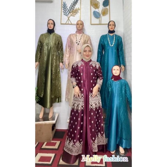 Gamis Melly kombinasi motip tile sapto mix satin cristal