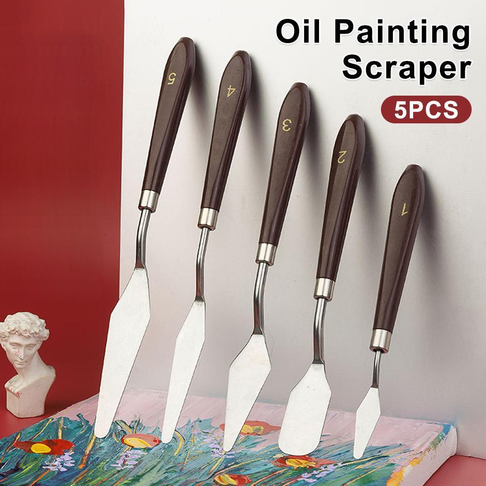 SCRAPER PERATA LUKISAN KANVAS KUE GAGANG KAYU / Palet Lukis Cat Akrilik Painting Scraper Knife 5 PCS