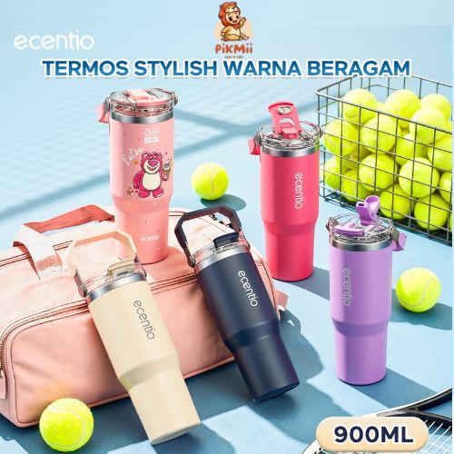 ecentio tumbler Stainless (900ml) Portable aesthetic termos lucu Botol minum besar tas tumbler tahan