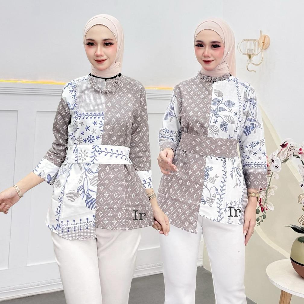 official atasan batik wanita modern blouse batik kantor wanita terbaru (kembang bordir)