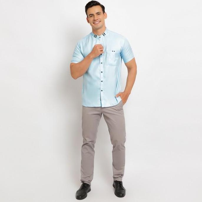 Baju Koko Pria Lengan Pendek Warna Biru Langit BK204040