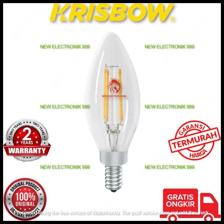 GRATIS ONGKIR KRISBOW BOHLAM LED FILAMEN CANDLE 4 WATT 330LM E14 2700K WARM WHITE DIMMABLE BULB FILA