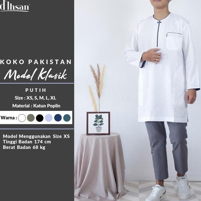BAJU KOKO PRIA PAKISTAN LENGAN PANJANG MODEL KLASIK SIMPLE D'IHSAN
