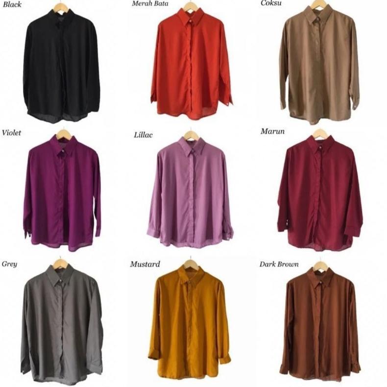 DISKON BAJU KEMEJA WANITA POLOS CASUAL PUTIH ARMY HITAM LENGAN PANJANG GROSIR BAJU KEMEJA WANITA