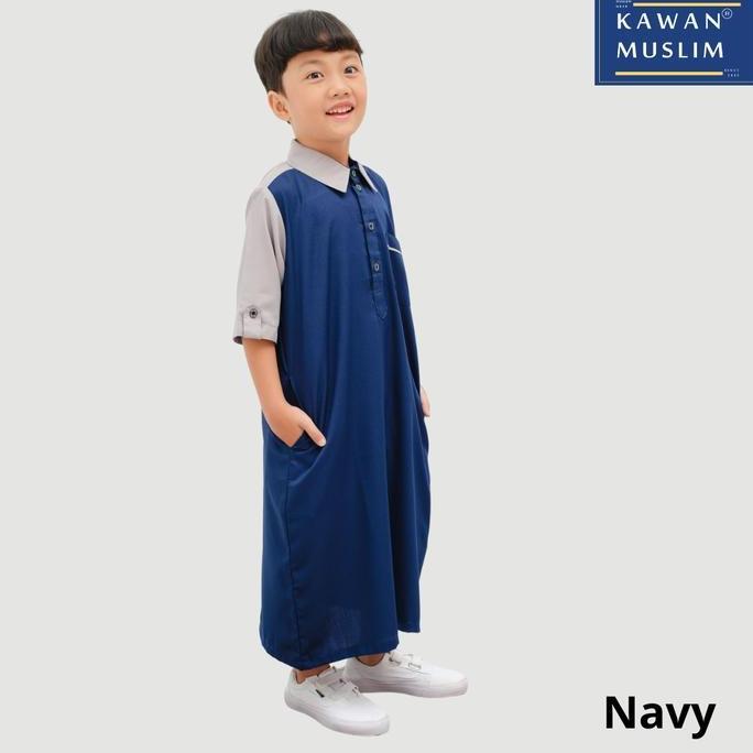 Jubah Gamis Anak Cowok navy Usia 1 Sampai 14 Tahun Modern Kawan Muslim