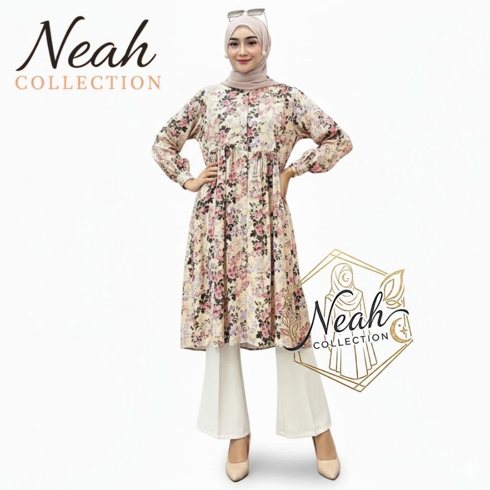 DISKON TUNIK NOORA MOTIF BUNGA KEKINIAN PREMIUM FASHION MUSLIMAH ELEGAN / TUNIK JUMBO BUMIL BUSUI FR