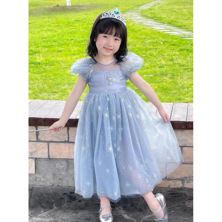KEKINIAN [Enchanted Princess]  2-12 tahun Gaun putri Elsa untuk anak perempuan musim panas baru gaun