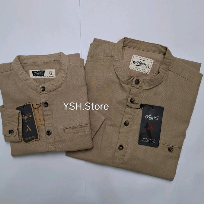Agera LT KHAKI Baju koko kemko kurta Couple Ayah dan Anak Lengan Panjang dan Lengan Pendek Kancing S
