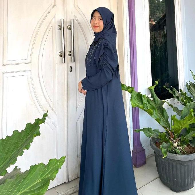 REYNA Gamis Set Hijab Variasi Swarosky Silver Bahan Monaco Premium Wanita Muslim gamispolos/gamis te