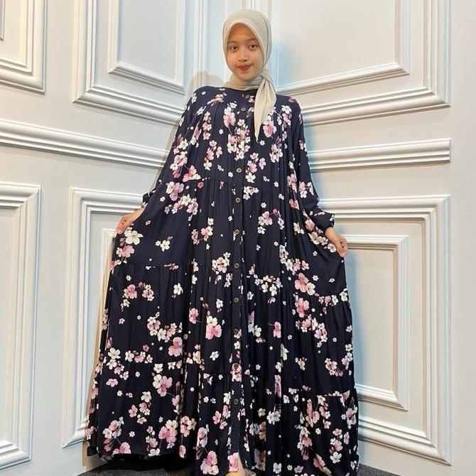 SyifaZakia-Motif Shafia Maxi Dress Bahan Rayon Premium Kancing Muslimah By SyifaZakia Gamis